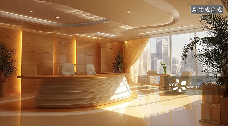 【AI数字艺术】现代豪华办公室接待区图片素材