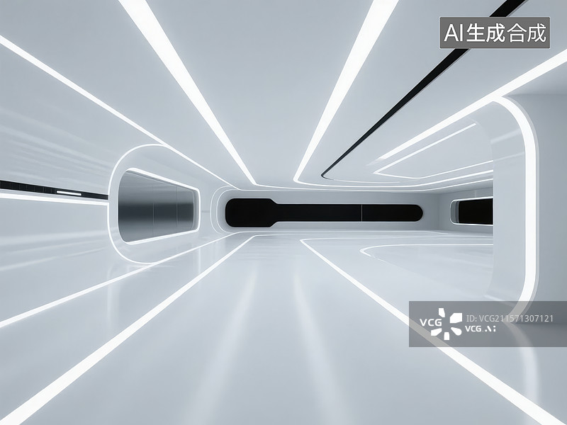 【AI数字艺术】未来科技走廊，简洁明亮设计图片素材