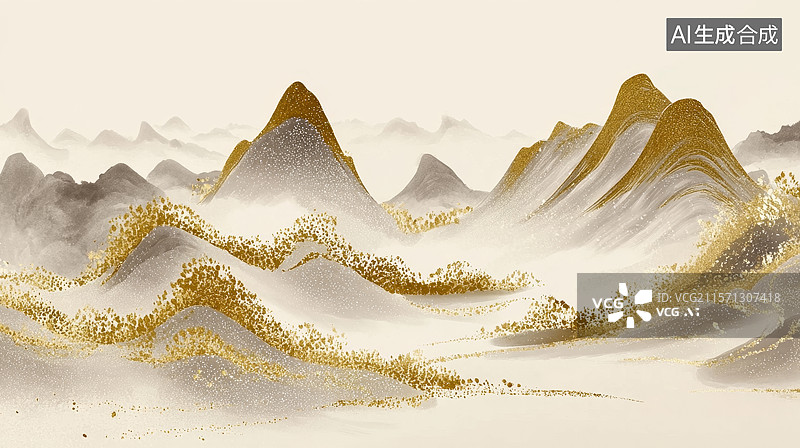 【AI数字艺术】金色山峦与波浪的抽象艺术图片素材