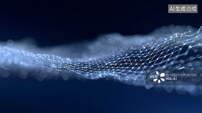 【AI数字艺术】蓝色粒子网络波浪背景图片素材