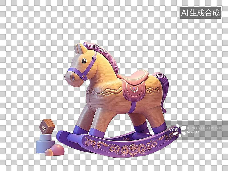 【AI数字艺术】3D渲染，可爱的卡通木马，摇摇马，婴儿安抚玩具，新生儿，母婴，免抠元素图片素材