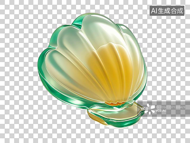 【AI数字艺术】3D渲染，透明玻璃质感，可爱的卡通贝壳，扇贝，夏天海洋动物图片素材