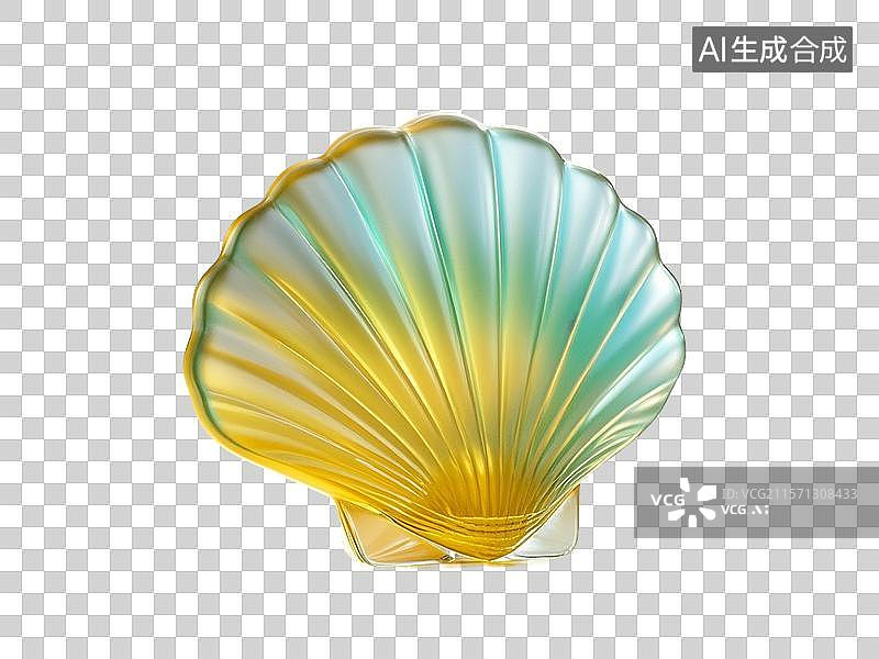 【AI数字艺术】3D渲染，透明玻璃质感，可爱的卡通贝壳，扇贝，夏天海洋动物图片素材