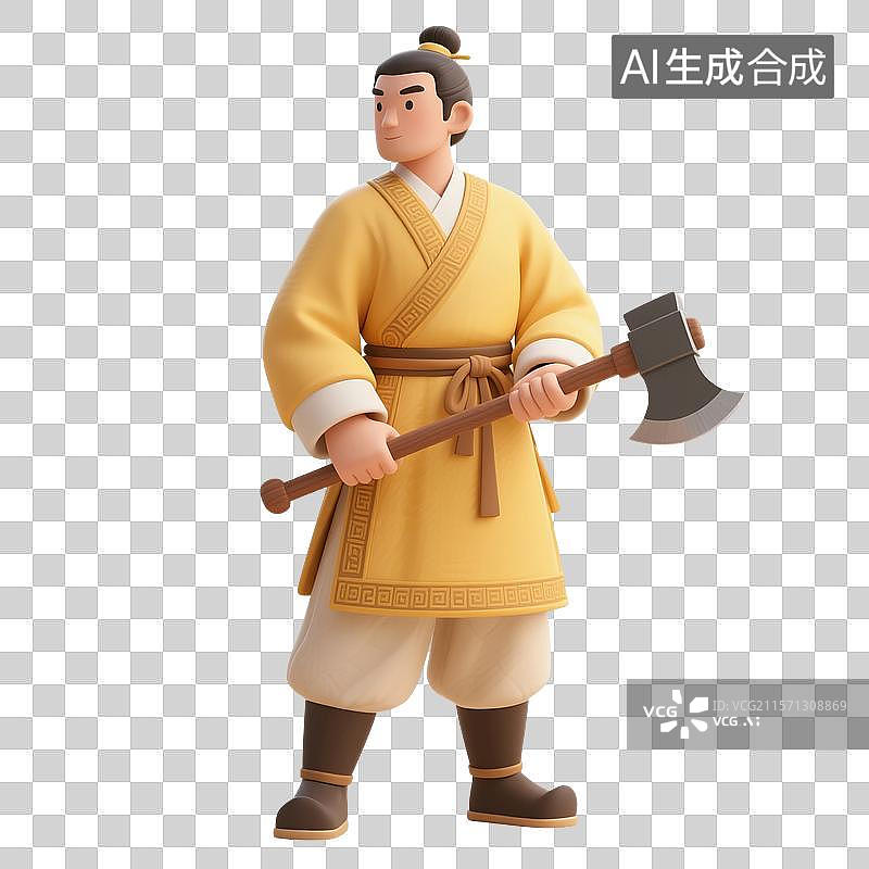 【AI数字艺术】3D渲染中国风人物，童话故事，吴刚砍桂花树，樵夫，汉服，古装，传统服饰，中秋节，传统节日，免抠元素图片素材