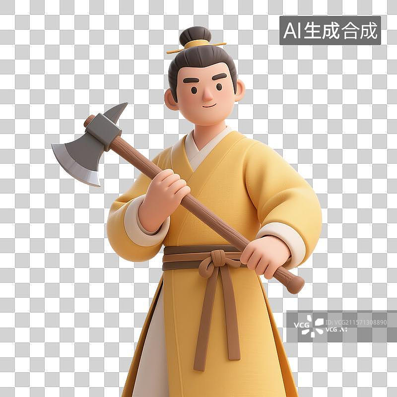 【AI数字艺术】3D渲染中国风人物，童话故事，吴刚砍桂花树，樵夫，汉服，古装，传统服饰，中秋节，传统节日，免抠元素图片素材