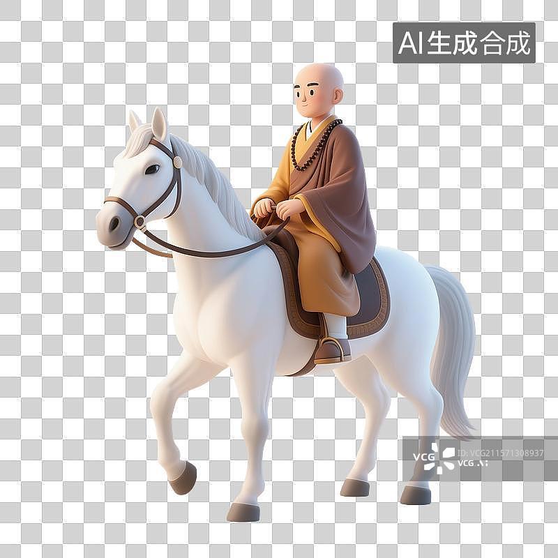 【AI数字艺术】3D渲染，西游记卡通人物形象，唐僧，唐僧骑着白龙马，唐三藏，免抠元素图片素材