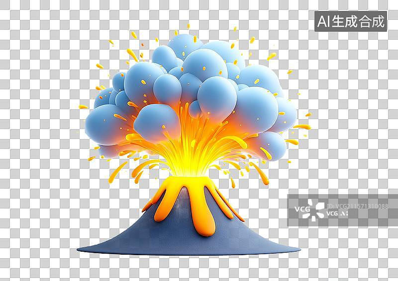 【AI数字艺术】【免抠png素材】3D卡通火山爆发图片素材