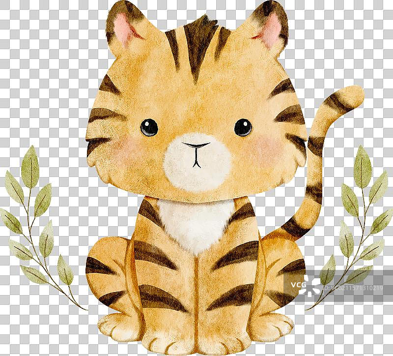 卡通水彩画中的森林动物与老虎图片素材