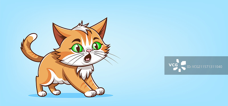 惊恐或惊讶的蓬松小猫卡通形象图片素材
