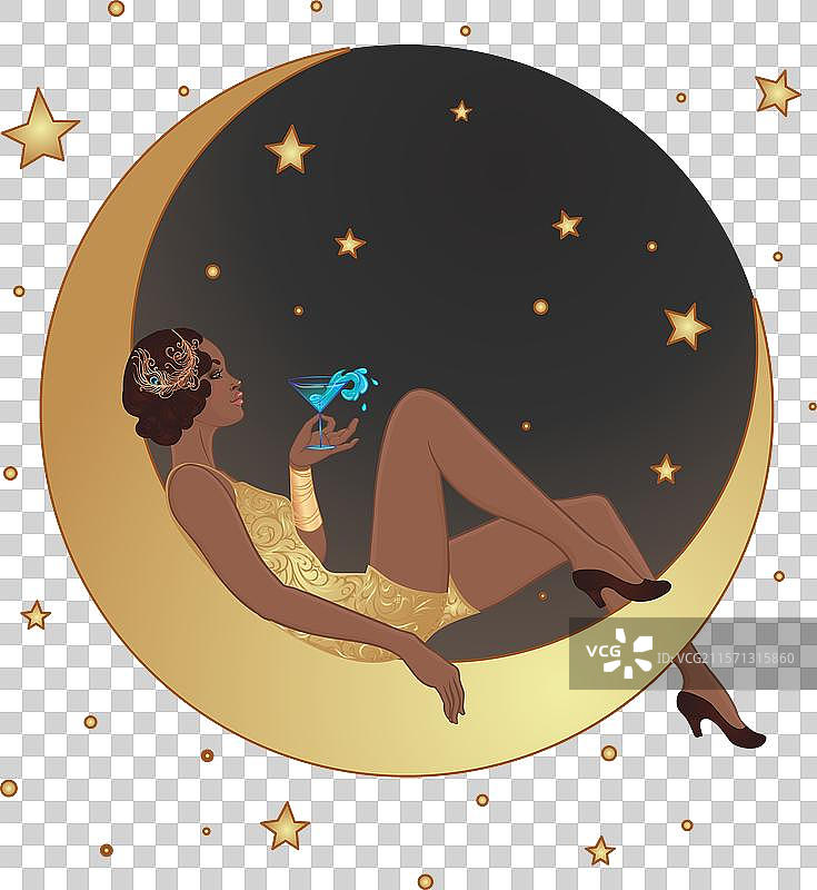 美丽的黑人女性坐在复古纸上图片素材