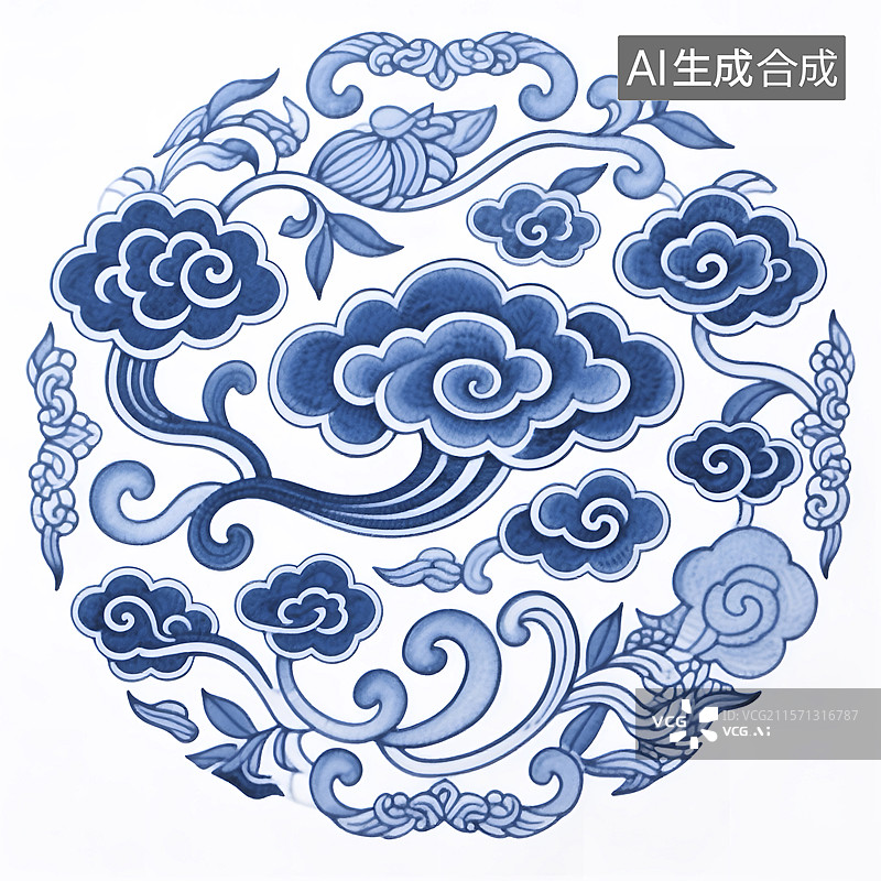 【AI数字艺术】蓝白相间的中式传统青花花纹图案图片素材