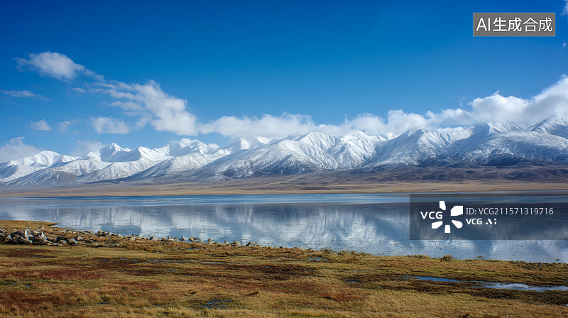 【AI数字艺术】雪山倒映静湖图片素材