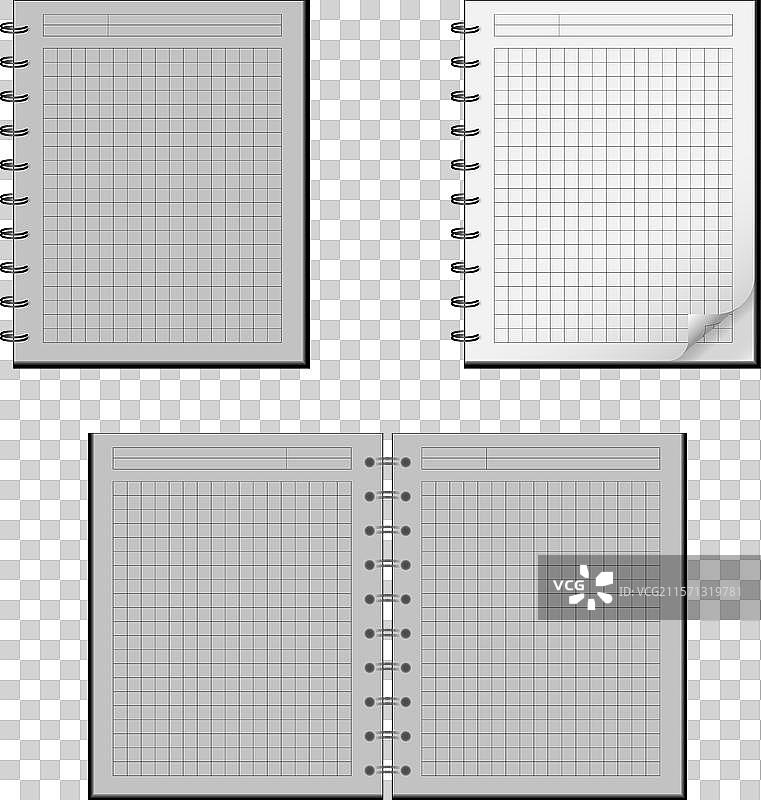 开放的格子笔记本，带螺旋装订图片素材