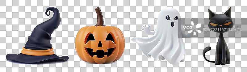 万圣节剪贴画，包含鬼魂、南瓜和黑猫图片素材