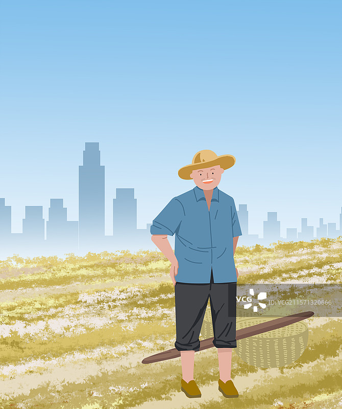 乡村乡下乡里乡民农村农业农田农民城镇化收获的季节秋天秋季高楼大厦场景插画图片素材