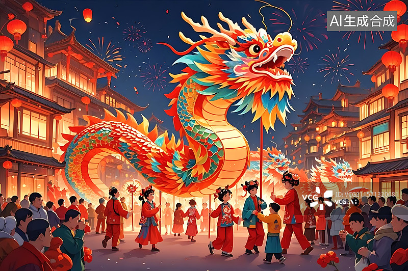 【AI数字艺术】中国新年龙舞盛会图片素材