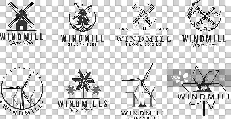 复古风车标志的线条艺术集合图片素材