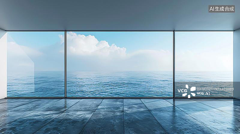 【AI数字艺术】海滨建筑上的落地窗室内空间图片素材