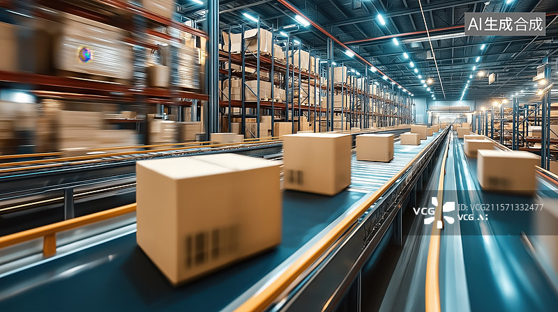 【AI数字艺术】仓库中的自动化输送带图片素材