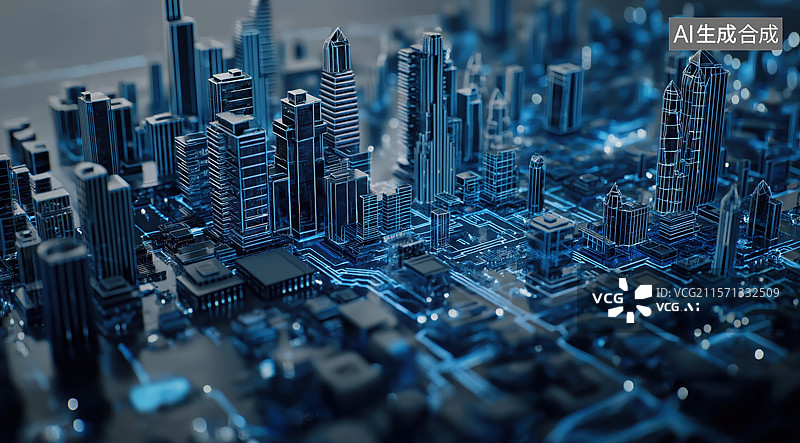 【AI数字艺术】城市电路板科技景观图片素材