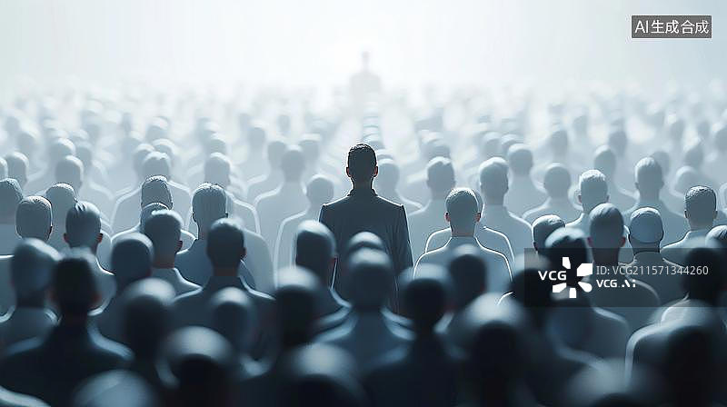 【AI数字艺术】团队领导者概念3d渲染  站在人群中独特的人，领导者老板决策者个性特殊概念背景图片素材