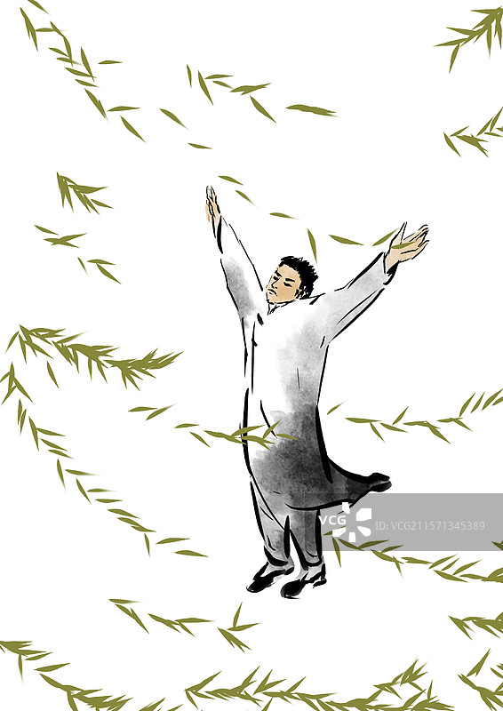 起风了像风一样的自由奔放水墨风格意境拥抱大自然放松轻松身心感受插画图片素材