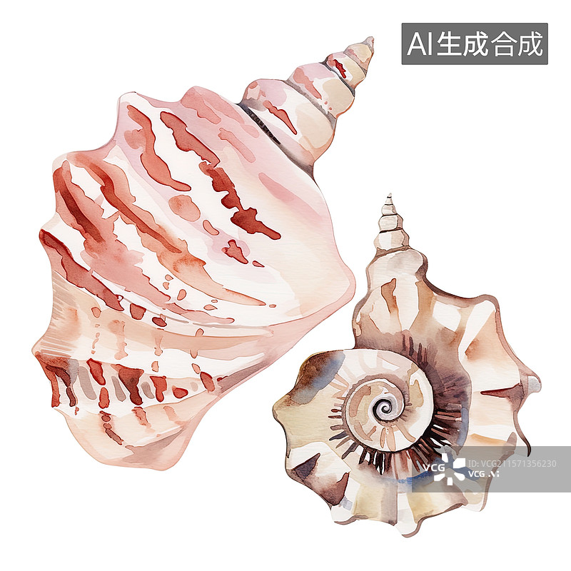 【AI数字艺术】水彩贝壳图片素材
