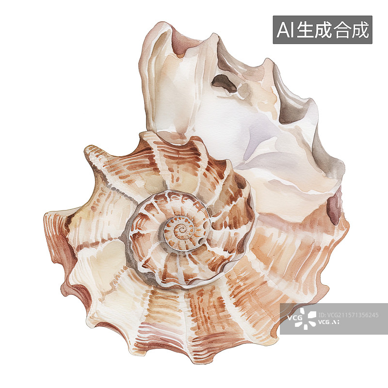 【AI数字艺术】水彩贝壳插画图片素材
