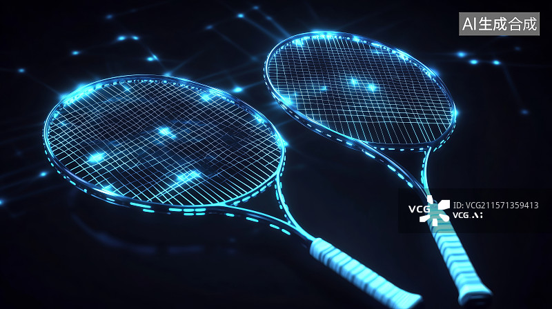 【AI数字艺术】科技感点线组成的网球拍图片素材