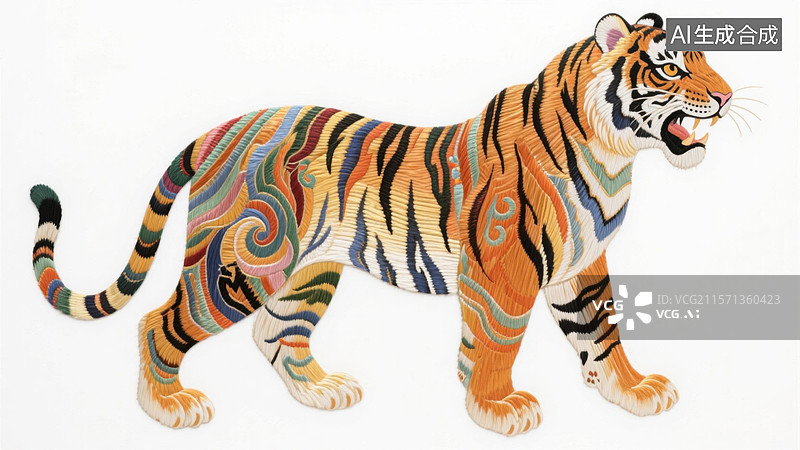 【AI数字艺术】彩色花纹老虎艺术插画图片素材