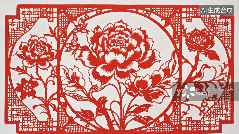 【AI数字艺术】中国传统剪纸艺术中的花卉图案图片素材
