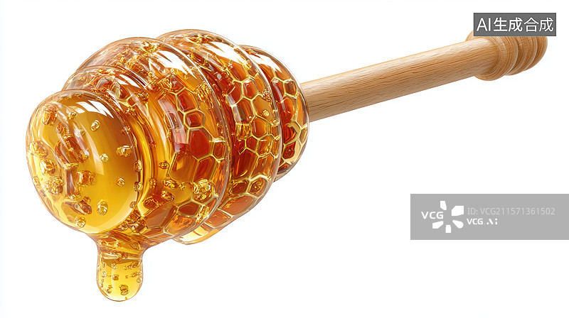 【AI数字艺术】蜂蜜勺上的流动蜂蜜图片素材