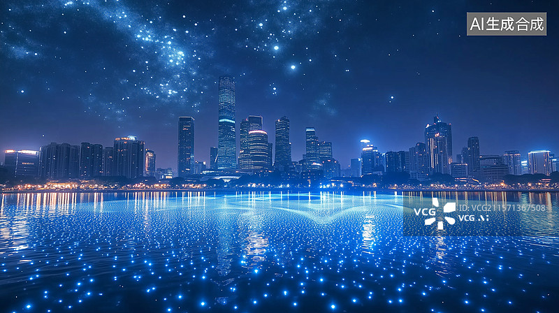 【AI数字艺术】城市夜景灯光秀图片素材