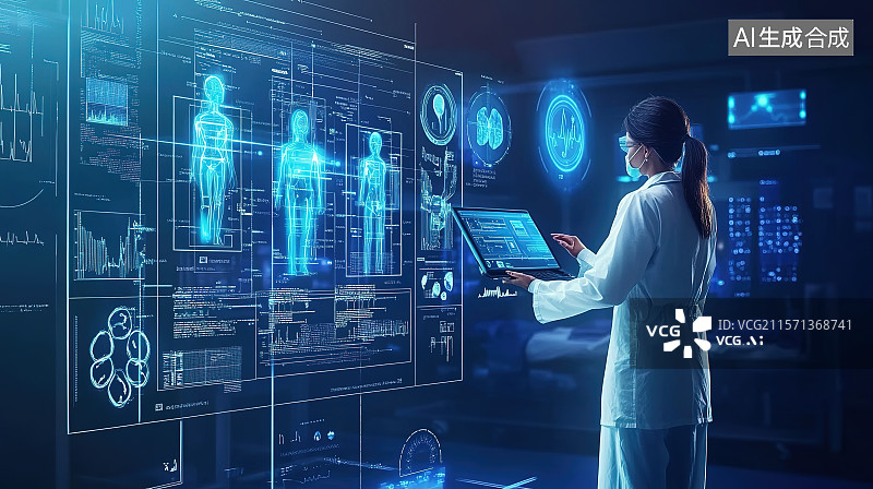 【AI数字艺术】医疗领域AI人工智能辅助医生分析CT影像图片素材
