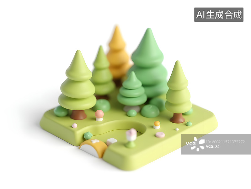 【AI数字艺术】春季森林的等距场景插图图片素材