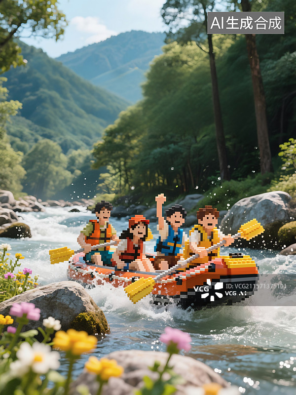 【AI数字艺术】夏日旅行像素插画图片素材