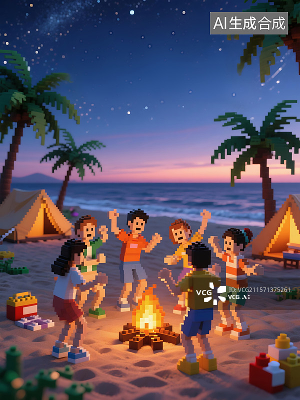 【AI数字艺术】夏日旅行像素插画图片素材