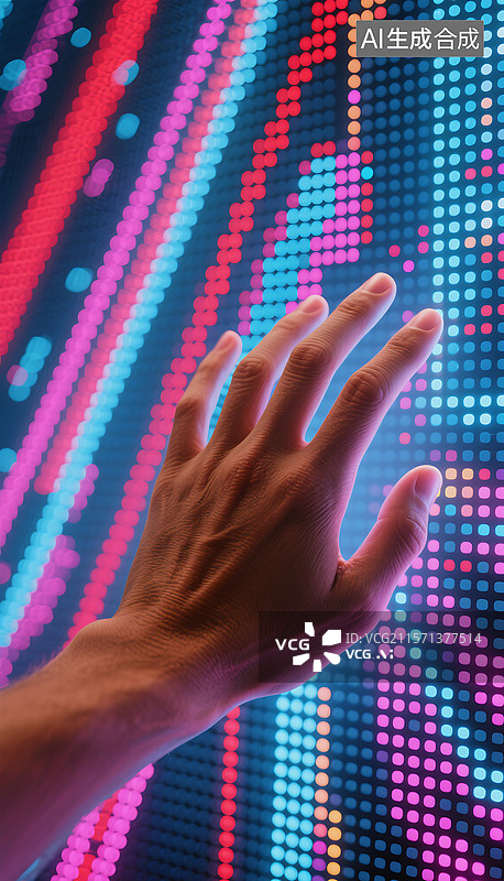 【AI数字艺术】触碰LED屏幕的手图片素材