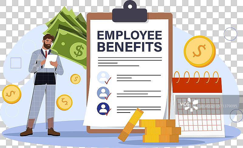 员工福利概念，男子靠近金色记事本图片素材