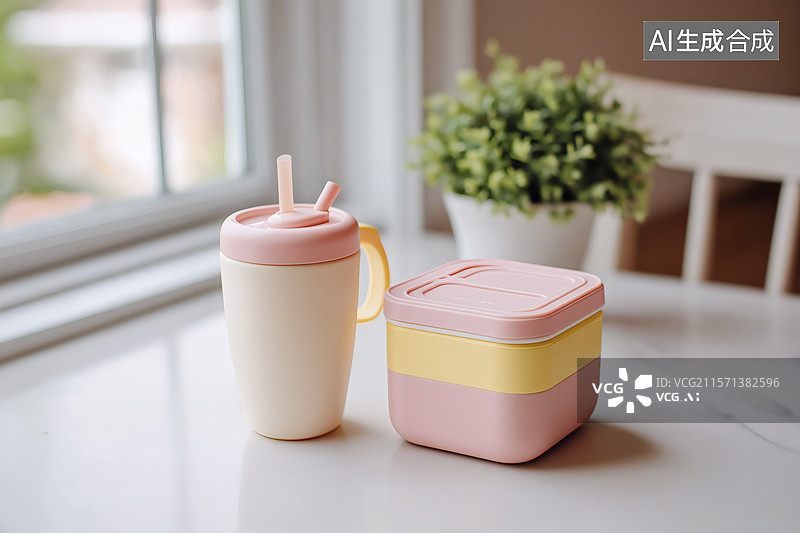 【AI数字艺术】粉色系儿童餐具套装图片素材