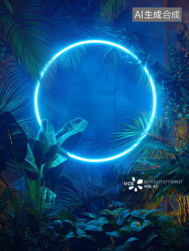 【AI数字艺术】蓝色 植物 电商  光圈图片素材