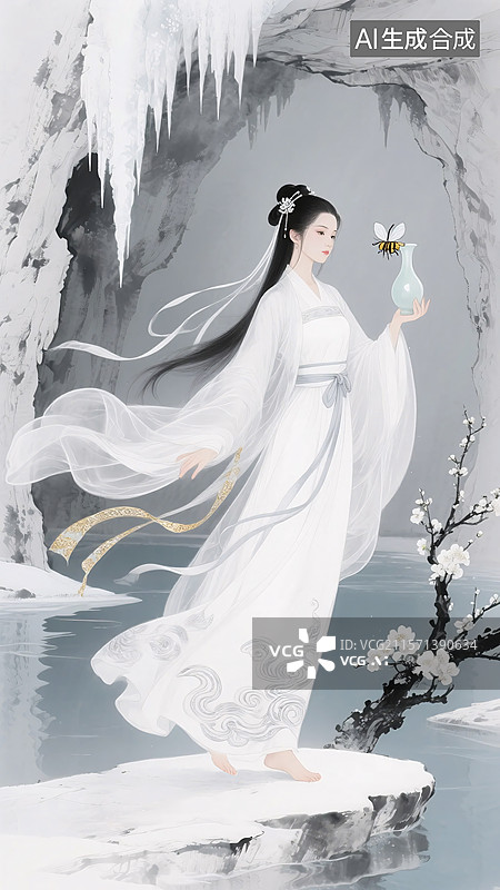 【AI数字艺术】水墨风武侠人物金庸系列‌：小龙女图片素材