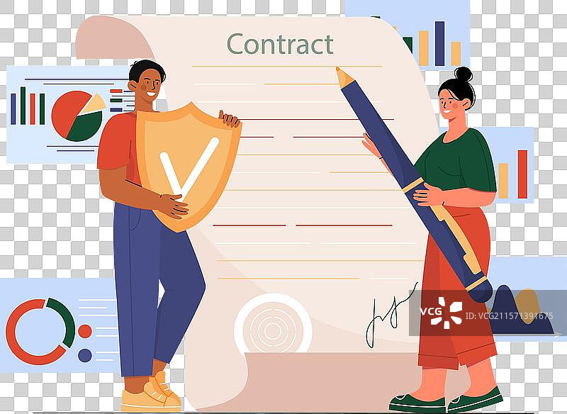 商务交易概念，男女在文件旁边图片素材