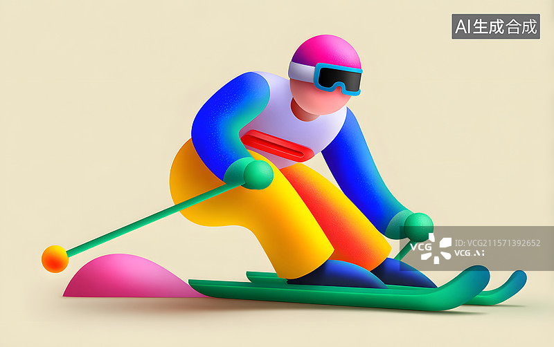 【AI数字艺术】冬天滑雪运动的场景插画图片素材