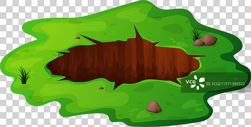 卡通中的地面坑洞，周围有石头和土壤图片素材