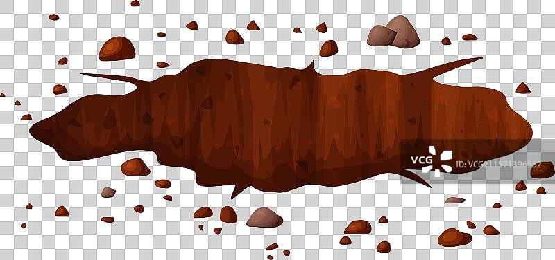 卡通中的地面坑洞，周围有石头和土壤图片素材