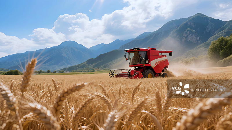 秦岭山下麦收忙图片素材