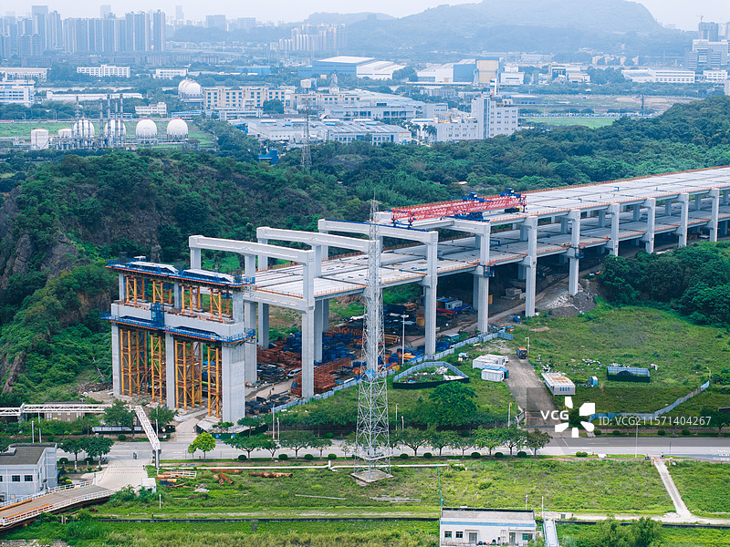 航拍狮子洋通道建设情况图片素材