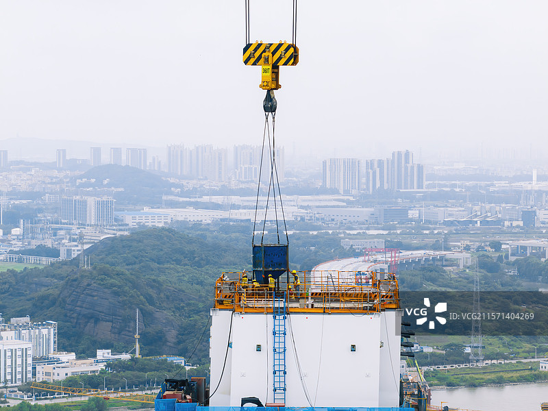 航拍狮子洋通道建设情况图片素材