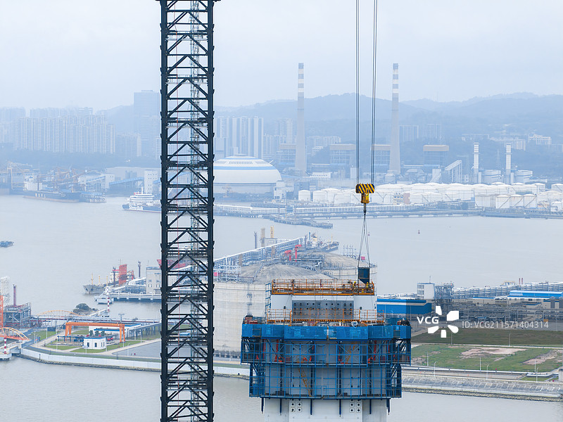 航拍狮子洋通道建设情况图片素材